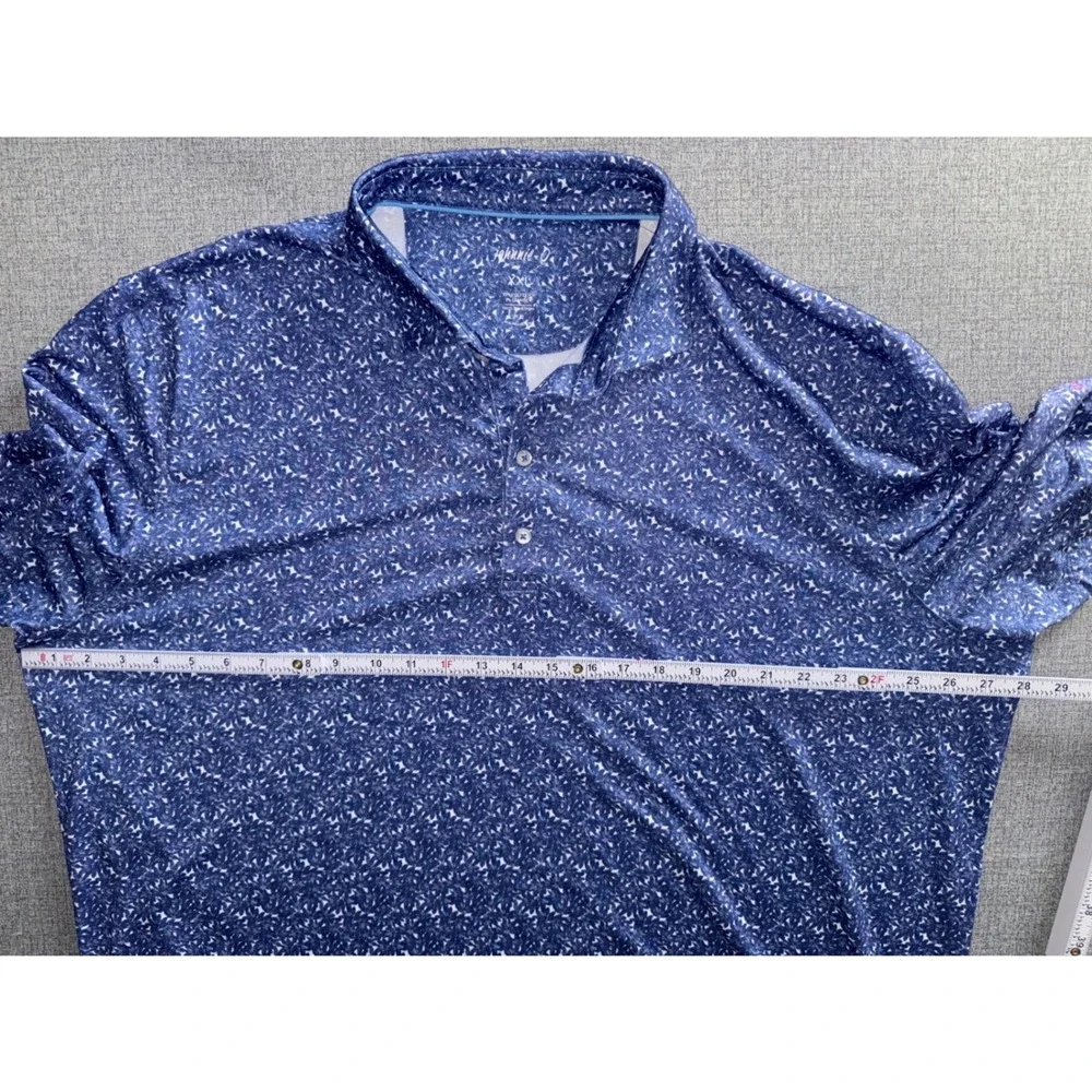 Johnnie-O Mens XXL Blue Floral Performance Polo Shirt Gainey Ranch UPF 50 Golf - Picture 4 of 10